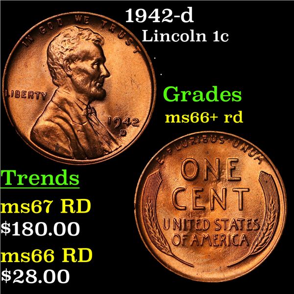 1942-d Lincoln Cent 1c Grades GEM++ RD
