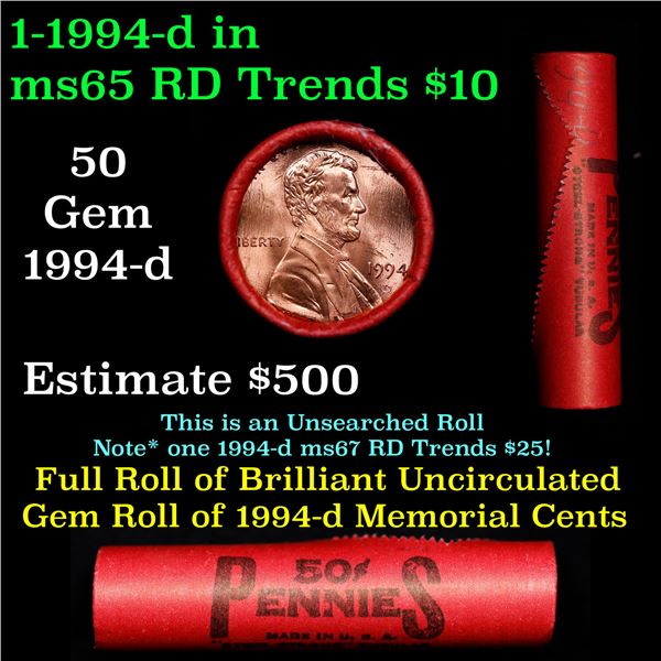 Shotgun Lincoln 1c roll, 1994-d 50 pcs Steel-Strong Wrapper.