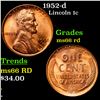 Image 1 : 1952-d Lincoln Cent 1c Grades GEM+ Unc RD
