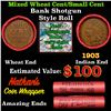 Image 1 : Mixed small cents 1c orig shotgun roll, Wheat Cent, 1903 Indian Cent other end, Nathan's Brandt Wrap