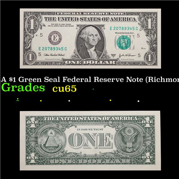 2003A $1 Green Seal Federal Reserve Note (Richmond, VA) Grades Gem CU