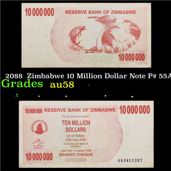 2088  Zimbabwe 10 Million Dollar Note P# 55A Grades Choice AU/BU Slider
