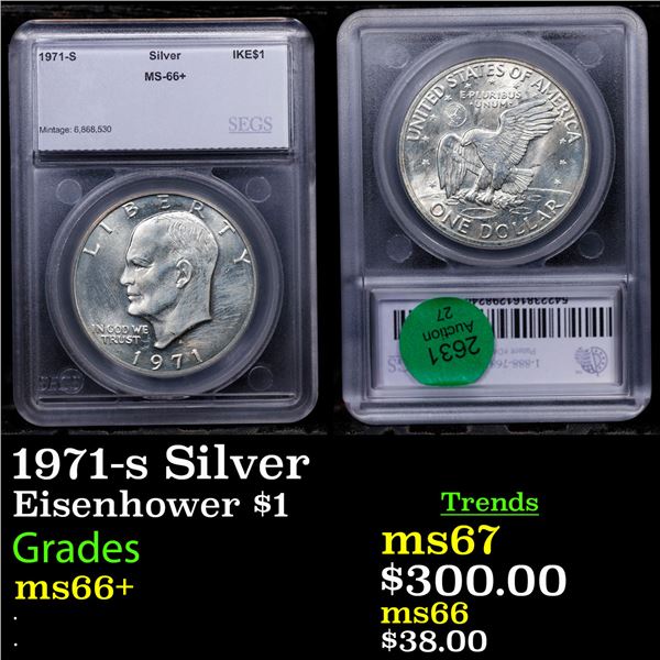 1971-s Silver Eisenhower Dollar $1 Graded ms66+ BY SEGS