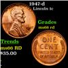 Image 1 : 1947-d Lincoln Cent 1c Grades GEM+ Unc RD