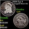 Image 1 : 1834 Lg 4 Capped Bust Dime 10c Grades vg+