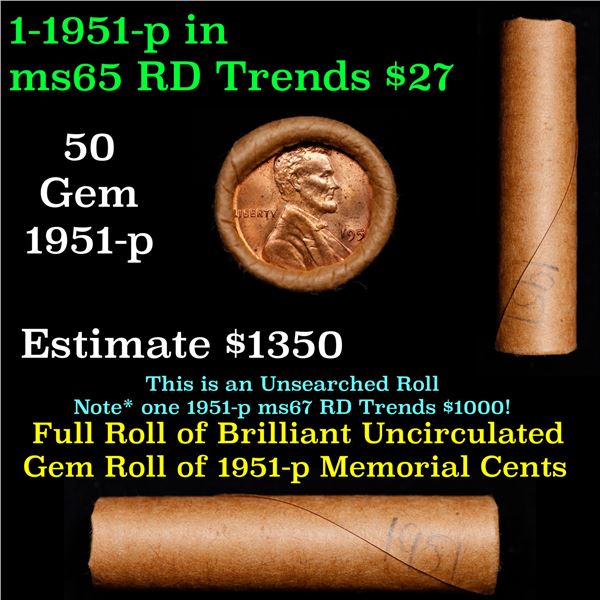 Shotgun Lincoln 1c roll, 1951-p 50 pcs Brandt Wrapper.