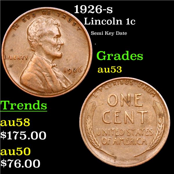 1926-s Lincoln Cent 1c Grades Select AU