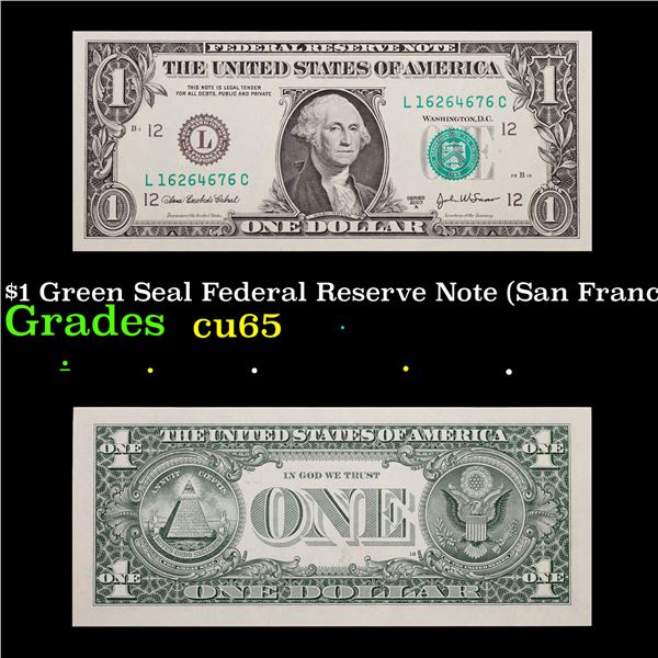 2003A $1 Green Seal Federal Reserve Note (San Francisco, CA) Grades Gem CU