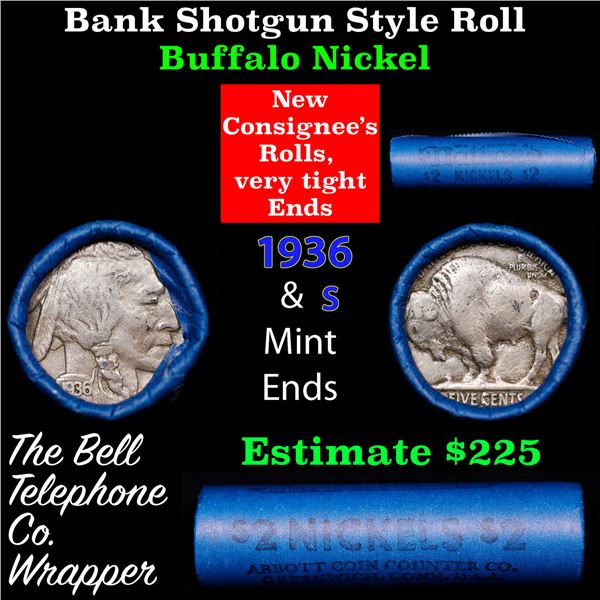 Buffalo Nickel Shotgun Roll in Old Bank Style 'Nathan's' Wrapper 1936 & s Mint Ends