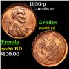 Image 1 : 1950-p Lincoln Cent 1c Grades GEM+ Unc RD