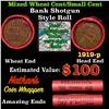 Image 1 : Mixed small cents 1c orig shotgun roll, 1919-p Lincoln Cent, Wheat Cent other end, Nathan's Brandt W
