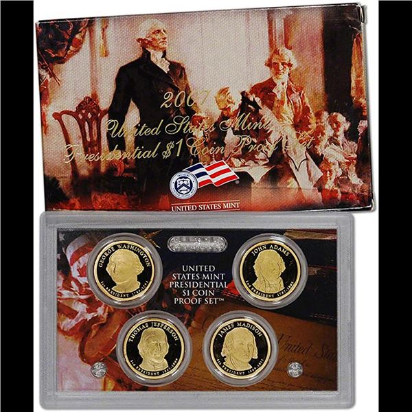 2007 United States Mint Presidential Dollar Proof Set. 4 Coins Inside.