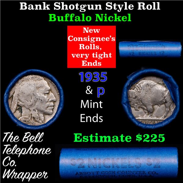 Buffalo Nickel Shotgun Roll in Old Bank Style 'Nathan's' Wrapper 1935 & p Mint Ends
