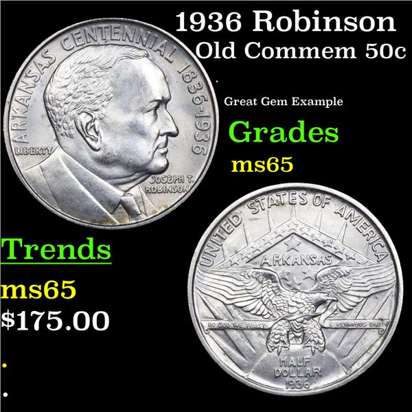 1936 Robinson Old Commem Half Dollar 50c Grades GEM Unc