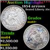 Image 1 : ***Auction Highlight*** 1854 arrows Seated Liberty Quarter 25c Graded Select+ Unc BY USCG (fc)