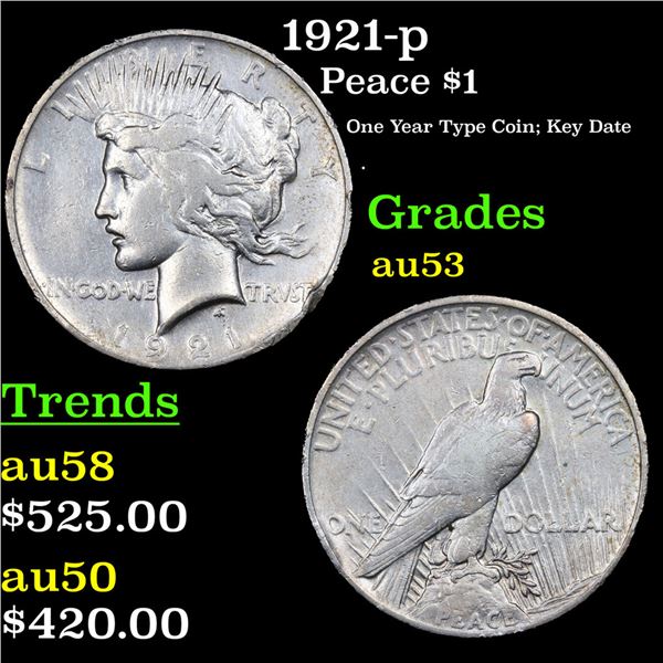 1921-p Peace Dollar $1 Graded au53 By SEGS