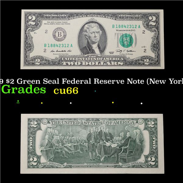 2009 $2 Green Seal Federal Reserve Note (New York, NY) Grades Gem+ CU