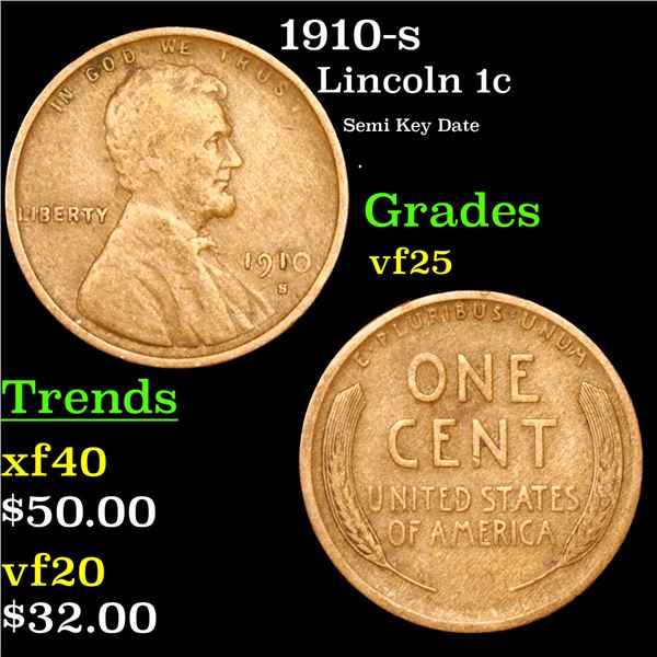 1910-s Lincoln Cent 1c Grades vf+