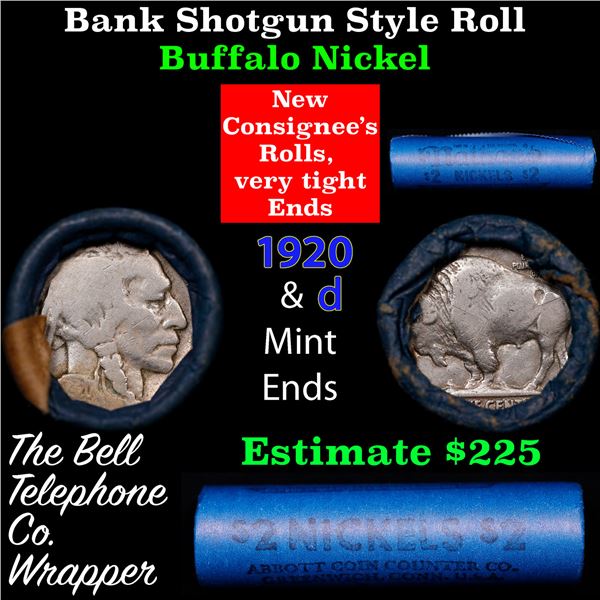 Buffalo Nickel Shotgun Roll in Old Bank Style 'Bell Telephone'  Wrapper 1920 &d Mint Ends