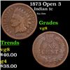 Image 1 : 1873 Open 3 Indian Cent 1c Grades vg, very good