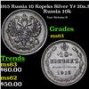 Image 1 : 1915 Russia 10 Kopeks Silver Y# 20a.3 Grades Select Unc