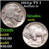 Image 1 : 1913-p TY I Buffalo Nickel 5c Grades Choice AU