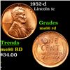 Image 1 : 1952-d Lincoln Cent 1c Grades GEM+ Unc RD