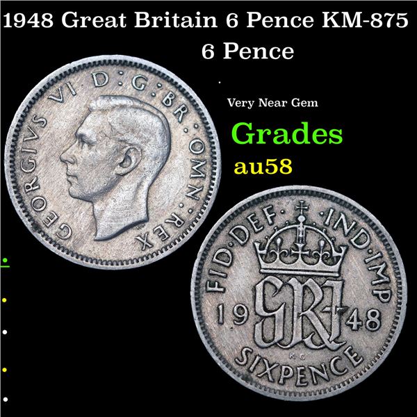 1948 Great Britain 6 Pence KM-875 Grades Choice AU/BU Slider