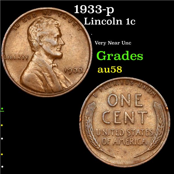 1933-p Lincoln Cent 1c Grades Choice AU/BU Slider