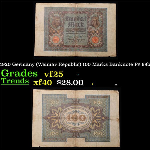 1920 Germany (Weimar Republic) 100 Marks Banknote P# 69b Grades vf+
