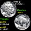 Image 1 : 1936-p Buffalo Nickel 5c Grades GEM+ Unc