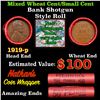 Image 1 : Mixed small cents 1c orig shotgun roll, 1919-p Lincoln Cent, Wheat Cent other end, Nathan's Brandt W