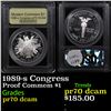 Image 1 : Proof 1989-s Congress Modern Commem Dollar $1 Graded GEM++ Proof Deep Cameo BY USCG