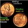 Image 1 : 1945-p Lincoln Cent 1c Grades Gem+ Unc RD