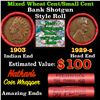 Image 1 : Mixed small cents 1c orig shotgun roll, 1929-s Wheat Cent, 1903 Indian Cent other end, Nathan's Bran