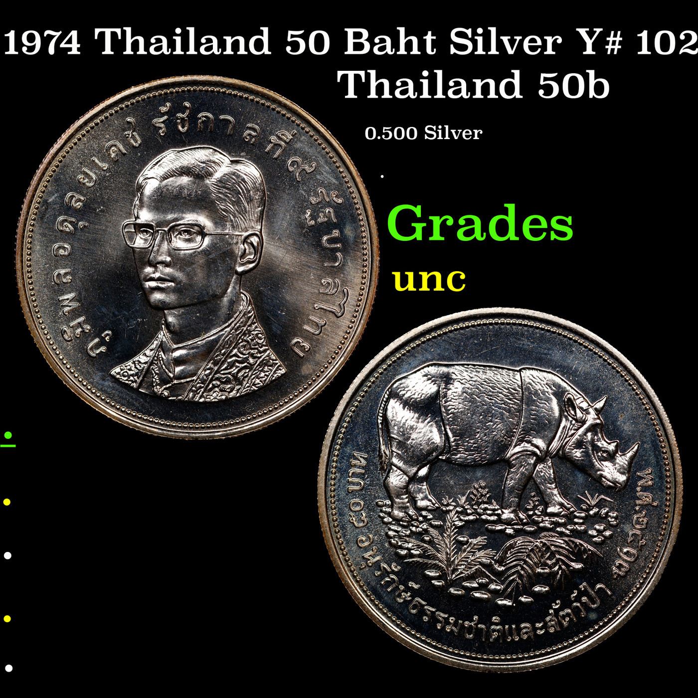 1974 Thailand 50 Baht Silver Y# 102 Grades Brilliant Uncirculated