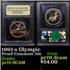 Image 1 : Proof 1992-s Olympic Modern Commem Half Dollar 50c Graded GEM++ Proof Deep Cameo By USCG