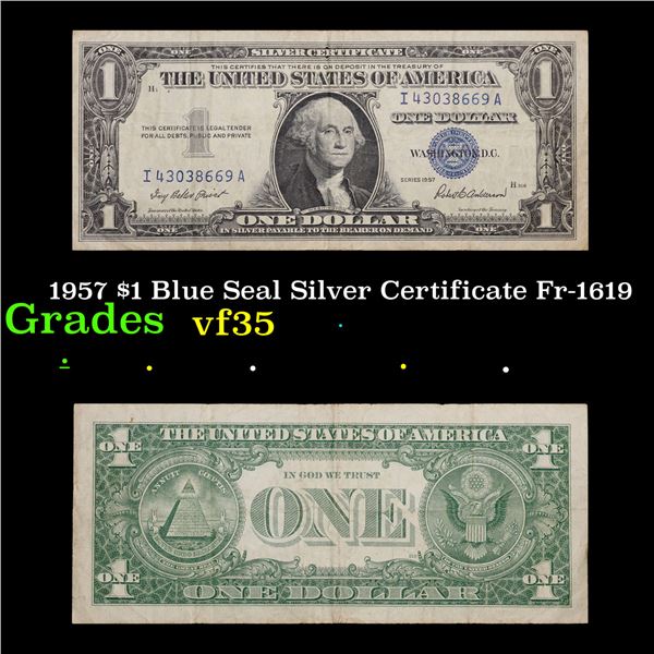 1957 $1 Blue Seal Silver Certificate Fr-1619 Grades vf++