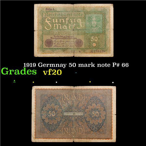 1919 Germnay 50 mark note P# 66 Grades vf, very fine
