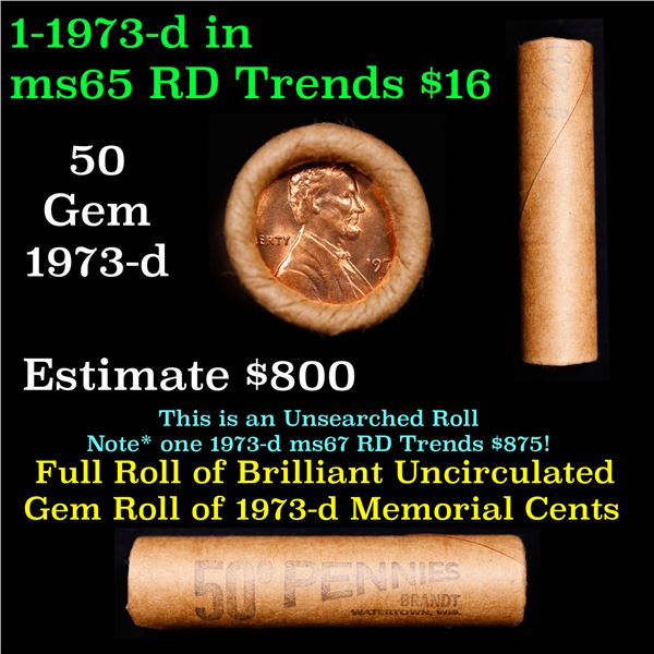 Shotgun Lincoln 1c roll, 1973-d 50 pcs Brandt Wrapper.