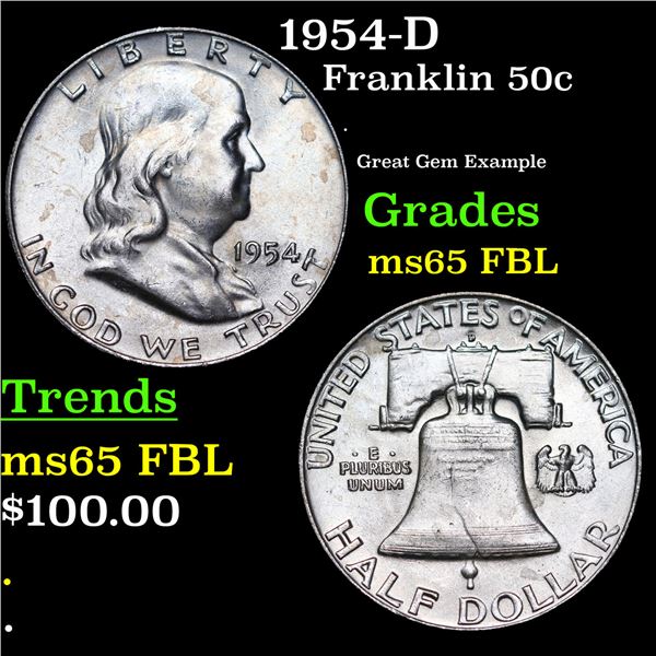 1954-p Franklin Half Dollar 50c Grades GEM FBL