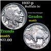 Image 1 : 1937-p Buffalo Nickel 5c Grades GEM Unc