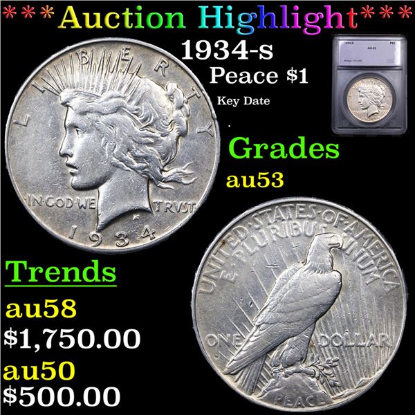 ***Auction Highlight*** 1934-s Peace Dollar $1 Grades Select AU By SEGS (fc)