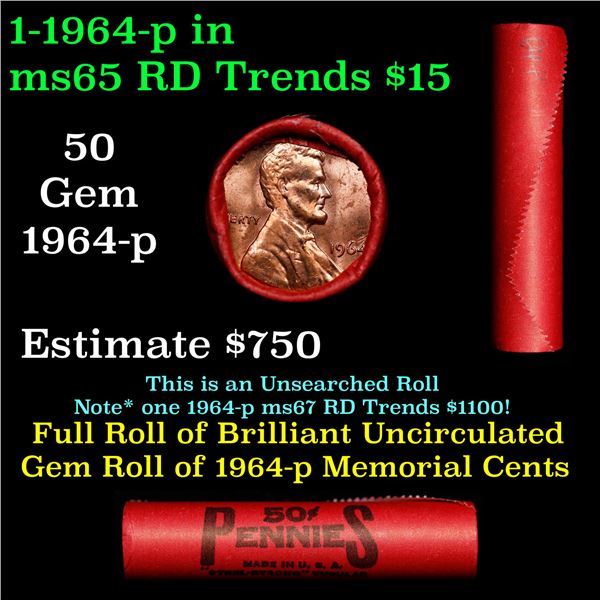 Shotgun Lincoln 1c roll, 1964-p 50 pcs Steel-Strong Wrapper.