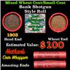 Image 1 : Mixed small cents 1c orig shotgun roll, Wheat Cent, 1903 Indian Cent other end, Nathan's Brandt Wrap