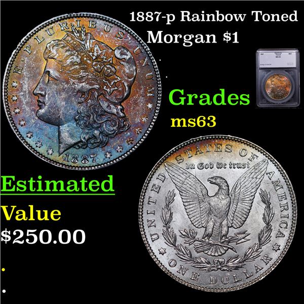 1887-p Morgan Dollar Rainbow Toned $1 Graded ms63 BY SEGS