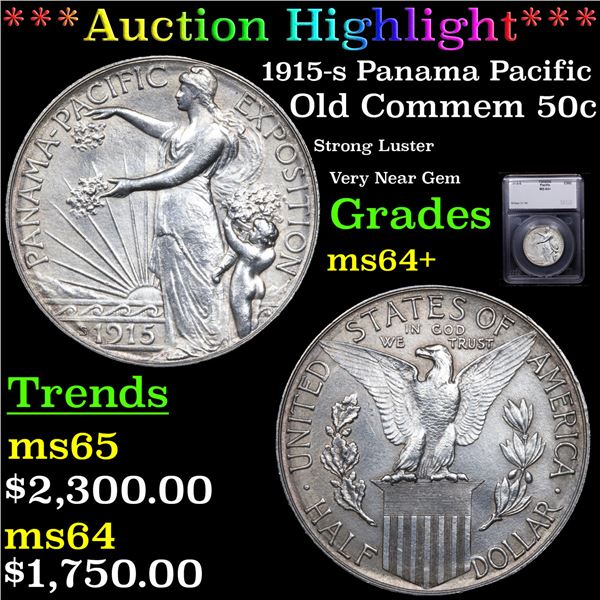 ***Auction Highlight*** 1915-s Panama Pacific Old Commem Half Dollar 50c Graded ms64+ BY SEGS (fc)