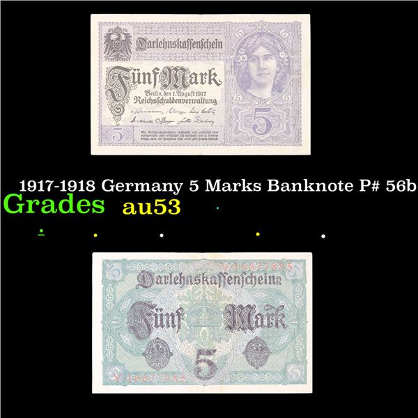 1917-1918 Germany 5 Marks Banknote P# 56b Grades Select AU