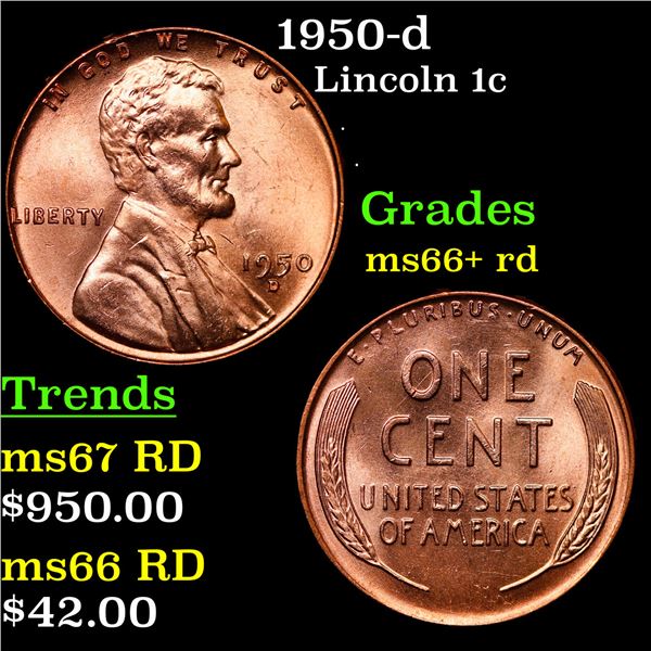 1950-d Lincoln Cent 1c Grades GEM++ RD