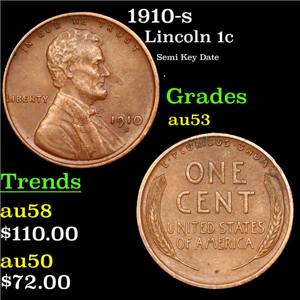 1910-s Lincoln Cent 1c Grades Select AU